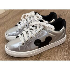 Aldi Disney Mickey Mouse Metallic Silver Black Sneakers Size 8